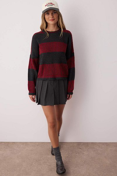 Trendyol Collection Anthracite Wide Fit Striped Knitwear Sweater Twoaw23Kz00012