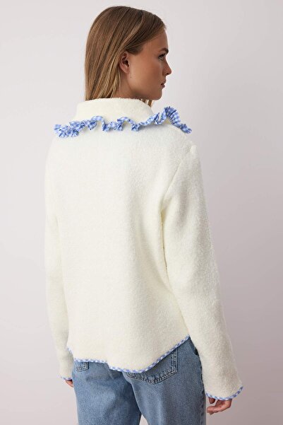 Trendyol Collection Ecru Soft Textured Garni Detailed Wide Fit Coat Look Knitwear Cardigan Twoaw26Hi00009