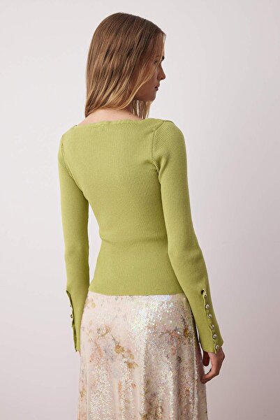 Trendyol Collection Olejově zelený mercerizovaný prémiový příze/špeciální příze pletený svetr TWOAW26KZ00089
