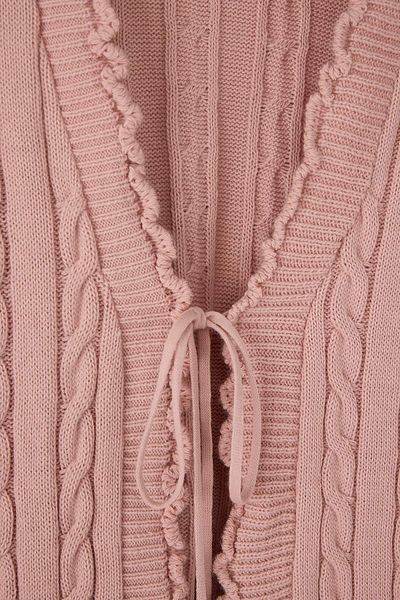Trendyol Curve Pink Hair Braid Patterned Tie-Up Knitwear Cardigan Tbbaw24Av00003