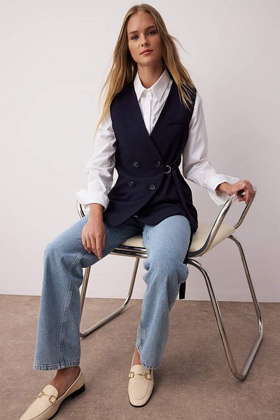 Trendyol Modest Тъмносини обикновени обувки Finike с обикновена плетка и D-образна катарама TCTAW26YL00001
