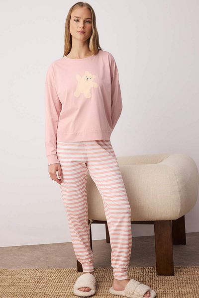 Trendyol Collection Pink 100% Cotton Teddy Bear Knitted Pajamas Set Thmaw21Pt0302