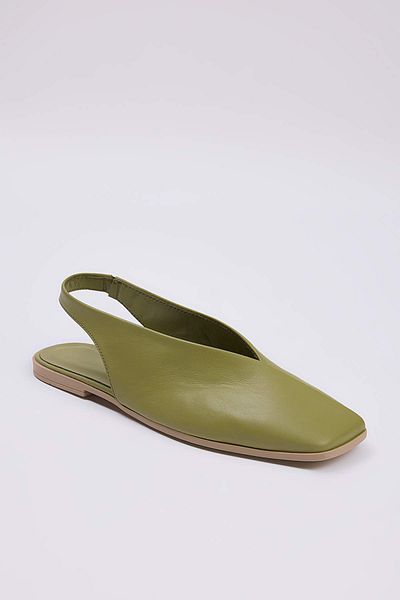 TRENDYOL SHOES Mint Genuine Leather Open Back Square Toe Women's Ballerinas Takss25Be00018