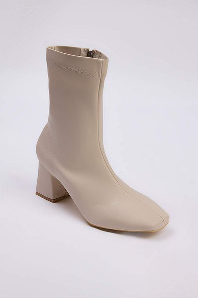 TRENDYOL SHOES Beige Stretch Zippered Women's Block Heeled Boots Takaw26Bo00002
