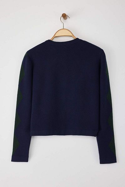 Trendyol Collection Navy Blue*001 Striped Button Detailed Crop Premium/Special Yarn Knitwear Cardigan Twoaw26Hi00094