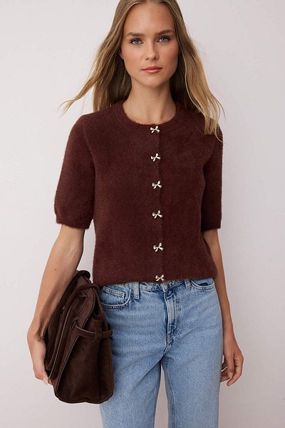 Trendyol Collection Ζακέτα με μαλακή υφή με λεπτομέρεια καφέ κουμπιού TWOAW26HI00099