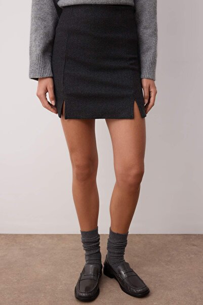 Trendyol Collection Fustă tricotată mini cu talie obișnuită cu detaliu antracit TWOAW20ET0565