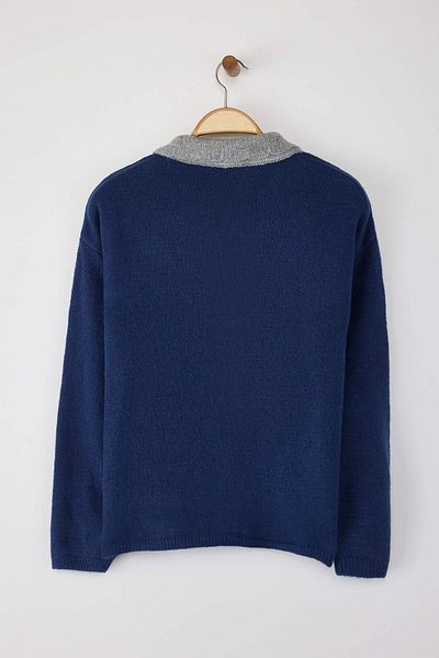 Trendyol Collection Indigo Soft Textured Wide Fit Knitwear Sweater Twoaw26Kz00062