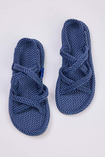 TRENDYOL SHOES Sandale de damă din paie cu șnur cu frânghie cu bandă în cruce albastră TAKSS25SD00056