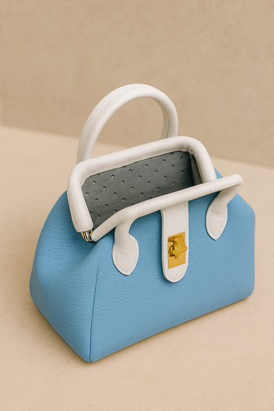 Nova Women's Elegant Blue Mini Hand and Shoulder Bag – White Detailed