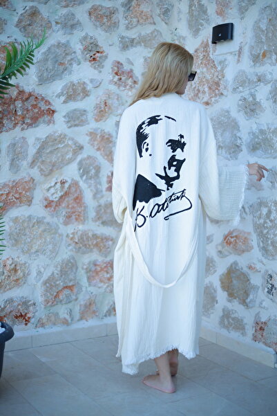 Befera Design Муслін кімоно 100% бавовна з принтом Ататюрка Халат Кафтан Ранковий халат