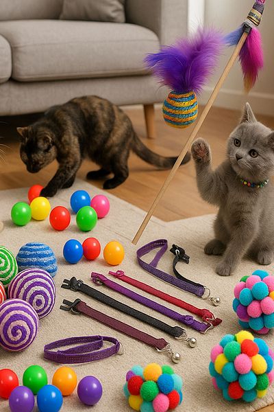 YİĞİTLERAVM Rope Wrapped Ball, Feather Ball, Rattle Ball, Colorful Ball, Fishing Rod and Leash Set
