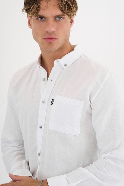 Redline Ανδρικό λινό πουκάμισο Basic White Slim Fit