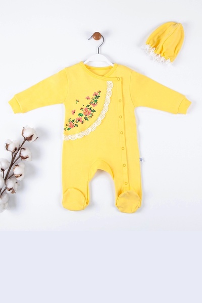 candar Yellow Jumpsuit with Floral Embroidery for Baby Girl 3-9 Months