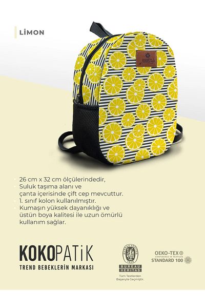Kokopatik Lemon Patterned Medium Size Backpack for Children