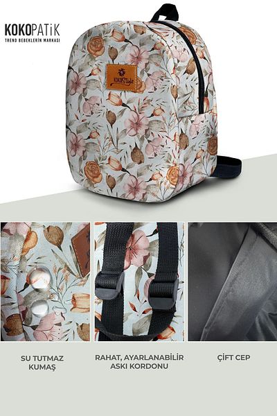 Kokopatik Τσάντα νηπιαγωγείου μικρού μεγέθους Bohemian Flowers Pattern
