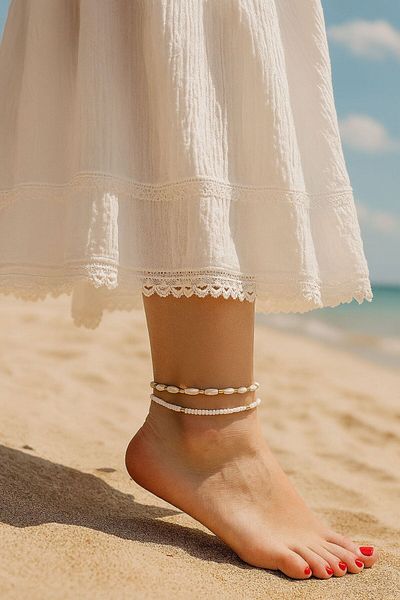 SEZİNİN TAKI DÜKKANI White Pearl Bead Detail Anklet