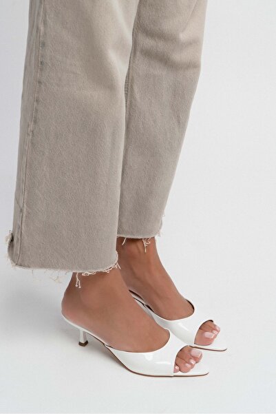 NİŞANTAŞI SHOES Promise White Patent Leather Pointed Toe Women's Thin Heeled Slippers