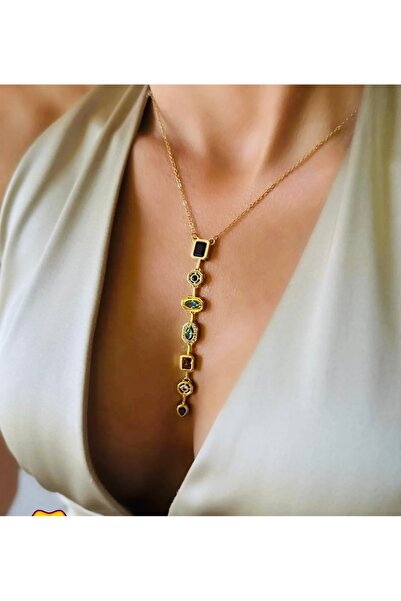 Maskara Wear قلادة من 7 عناصر من الحجر الملون على شكل حرف Y مصنوعة من الفولاذ...