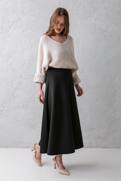 CNRCollection Γυναικεία μαύρη φουσκωτή υφασμάτινη φούστα κατάδυσης με φερμουάρ που κλείνει καθημερινά και κομψή μουσουλμανική φούστα κατάδυσης