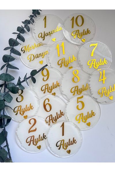 Ege ajans "Newborn Memory Discs Set of 13 |   7 cm Round Plexiglass Milestone Photo Props"