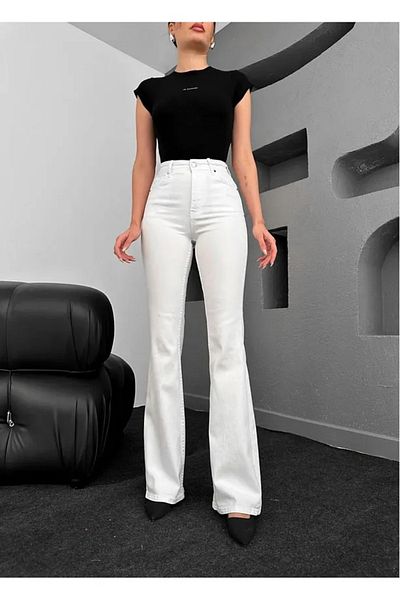 Ramrod Lapa White Women's Non-Fading High Waist Lycra Flared Jeans