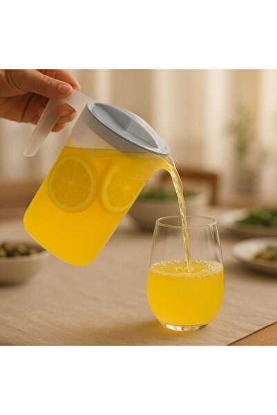 B.A.Y.NUVOLA Plastik Oval Sürahi Kapaklı Su Sürahisi 2L Renkli Kapaklı 1 Adet