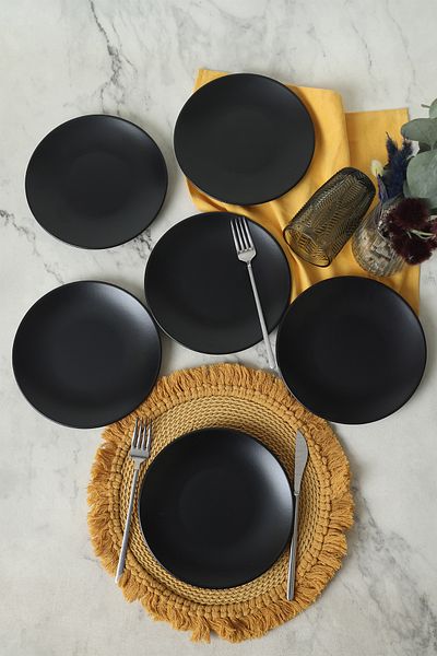 Keramika Matte Black Aegean Cake Plate - 20 cm - 6 Pieces - 956 Model Number
