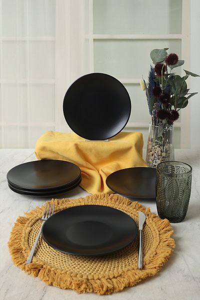 Keramika Matte Black Aegean Cake Plate - 20 cm - 6 Pieces - 956 Model Number