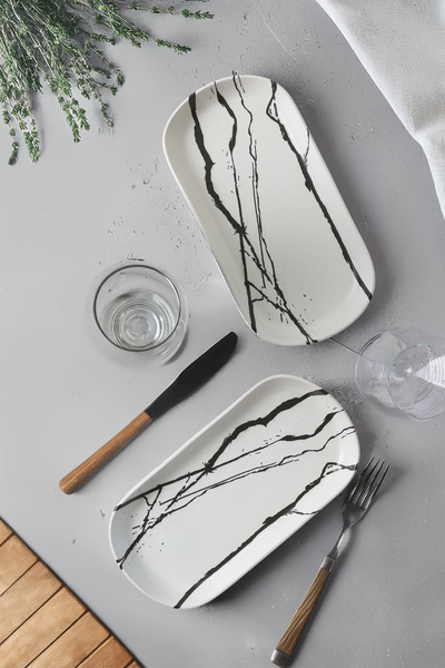 Keramika White Marble Noyan Boat Plate 28 cm Two Pieces: 17951