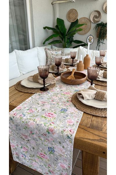 Decamor home Stain Resistant Rose and Bird Patterned Beige Runner Worry-Free Fabric