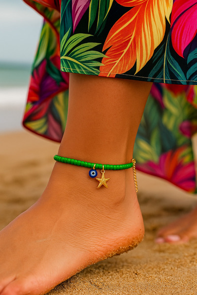 Puffy Starfish and Evil Eye Anklet