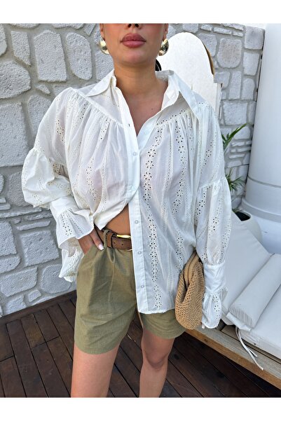 ESRAHELVACI Ecru Scallop Shirred Shirt