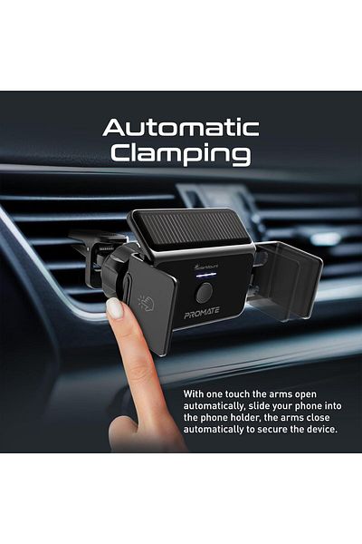 Promate Solar Powered Car Phone Holder, Eco Powered AC Vent Mount Holder with Secure Auto Clamping,