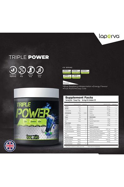 Laperva Triple Power, Energy Flavour, 30 Servings, Pre-workout Supplement 300 G
