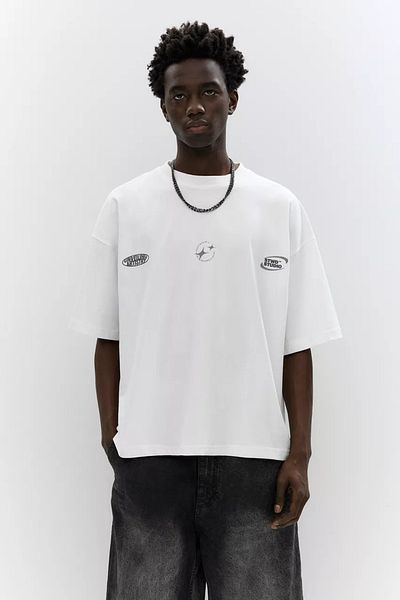 ACTIVE MODA Ανδρικό κοντομάνικο σορτς Stwd γκρι εμπριμέ μεγάλο μέγεθος Oversize βαμβακερό ύφασμαON