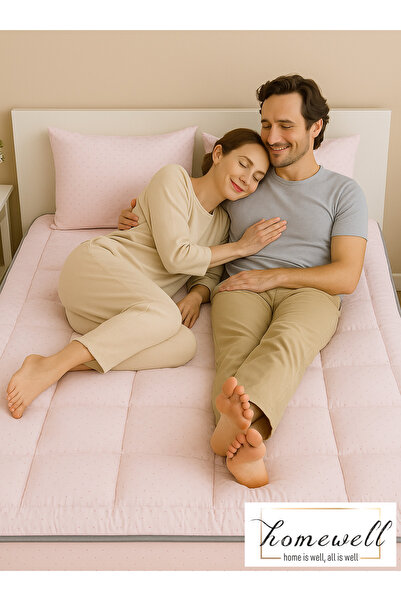 homewell %100 Saf Bambu Hipoalerjenik Çift Kişilik Rahat Uyku Pedi Topper Pembe
