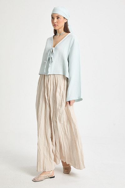 minaaise Women's Stone Voile Fabric Crinkle Long Lined Skirt 29062