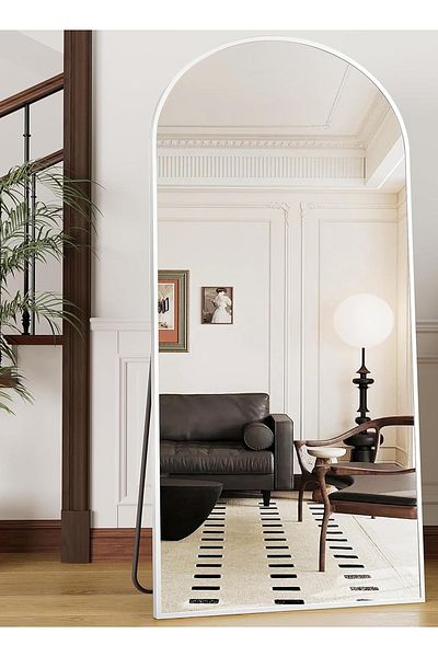 Taimi مرآة كبيرة مقاومة للكسر، 160 × 50 سم، تصميم أنيق، إطار معدني فضي وحامل خلفي