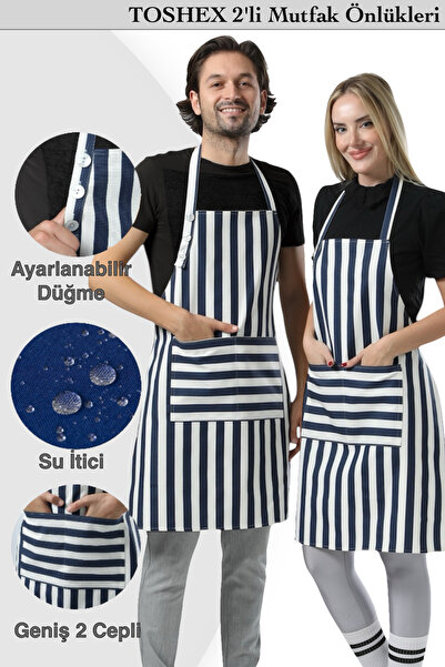 TOSHEX 2'li Mutfak Önlüğü Su Geçirmez Şef Önlüğü 2 Geniş Cepli Barista Önlüğü...