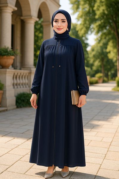 Neva Style Μπλε Navy Hijab Ferace με φερμουάρ 45290L