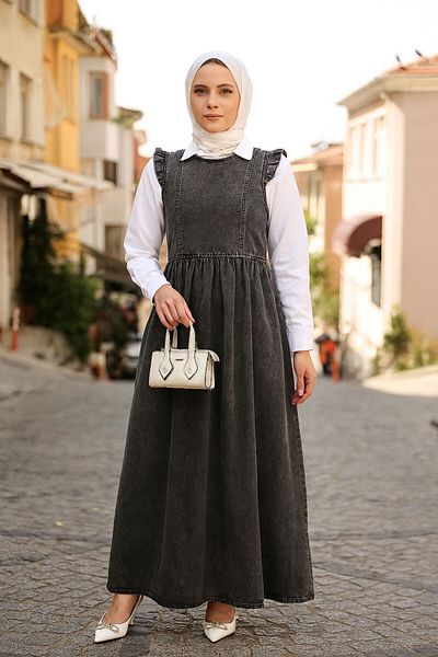 Neva Style Τζιν Anthracite Hijab Gilet Φόρεμα 19134ant