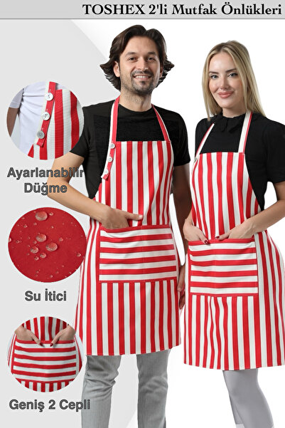 TOSHEX 2'li Mutfak Önlüğü Su Geçirmez Şef Önlüğü 2 Geniş Cepli Barista Önlüğü...