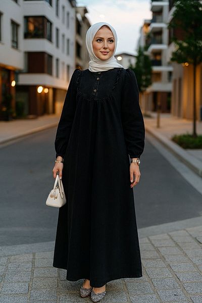 Neva Style فستان من الدنيم الحجاب من أنثراسايت - 19141ANT تطبيق الجيب التفصيلي