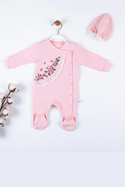 candar Floral Embroidered Salmon Jumpsuit for Baby Girl 3-9 Months