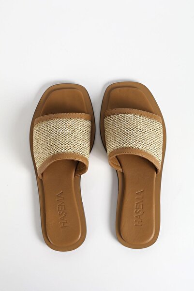 Haşema Дамски кафяви чехли с сламена прежда 110-15