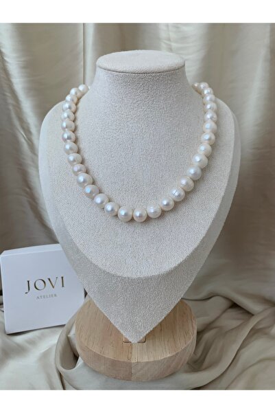 JOVİ ATELİER Sertifikalı Doğal 10mm İnci Kolye Çelik Aparat - 40 cm 7 cm Uzat...