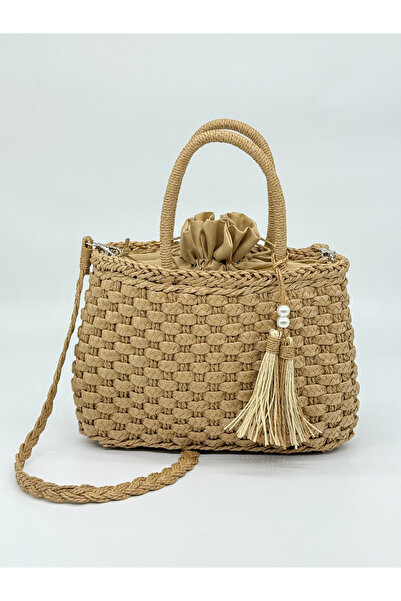 ŞAPKACIM Püsküllü Hasır Kadın El, Omuz ve Çapraz Çanta