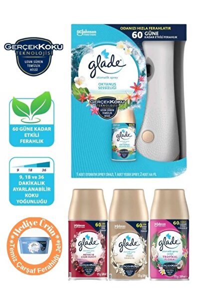Glade Otomatik Sprey Sistem Ve Yedek Okyanus Sessizliği Oda Kokusu 3 Lü Promosyon Paketi
