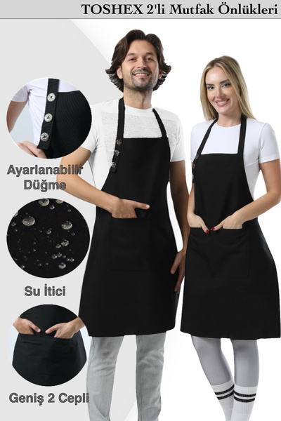TOSHEX 2'li Mutfak Önlüğü Su Geçirmez Şef Önlüğü 2 Geniş Cepli Barista Önlüğü...